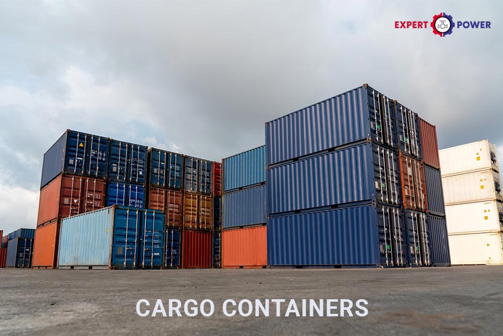 Cargo containers in storage yard